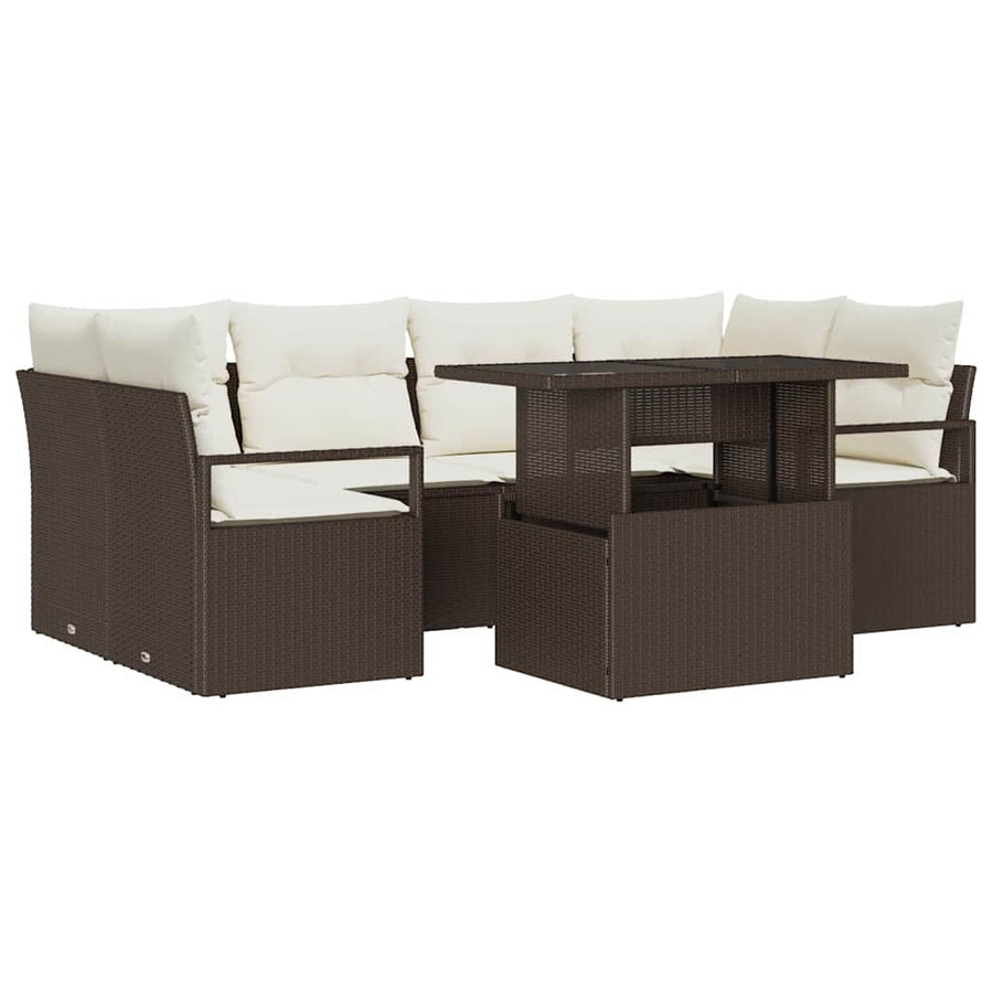 Tuin Sofa Set met opslag 7 pcs Bruin Poly riet