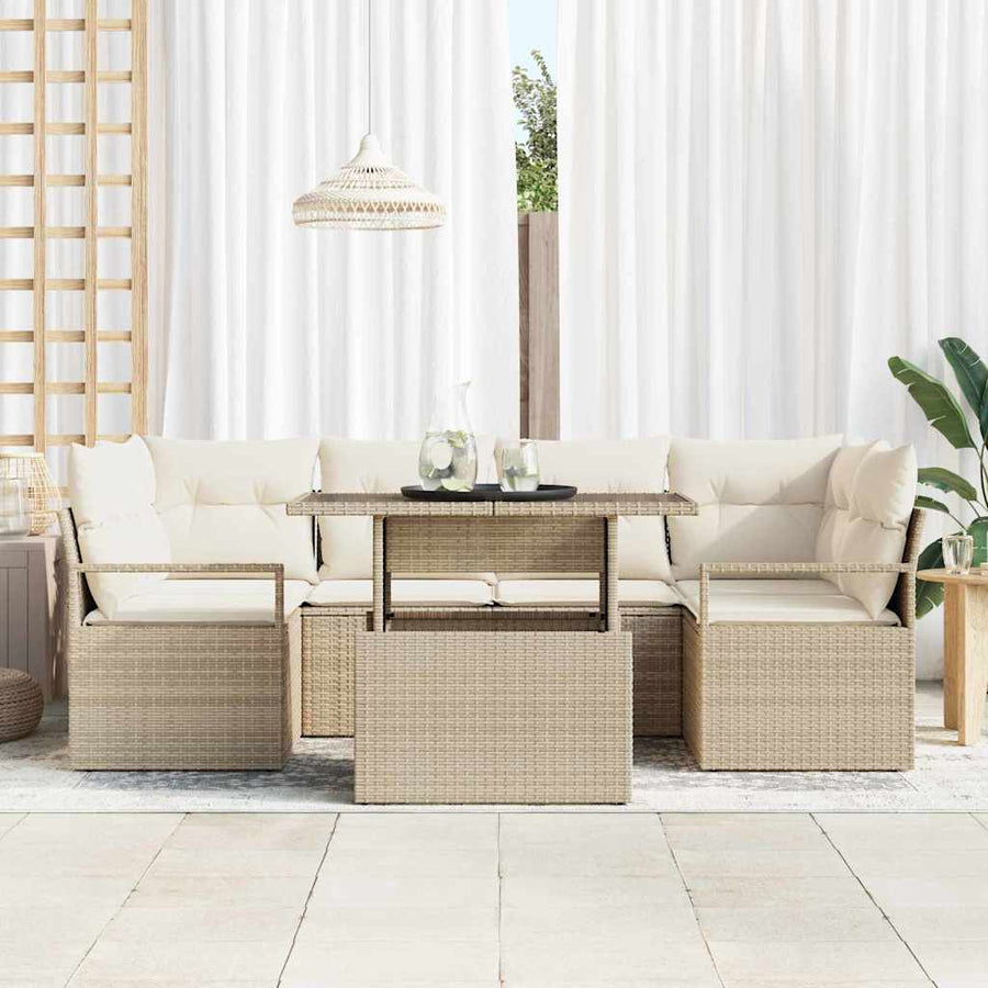 Tuin Sofa Set met opslag 7 pcs Beige Poly riet