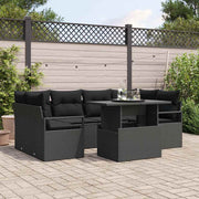 Tuinset poly rotan 7-delig zwart met opbergruimte