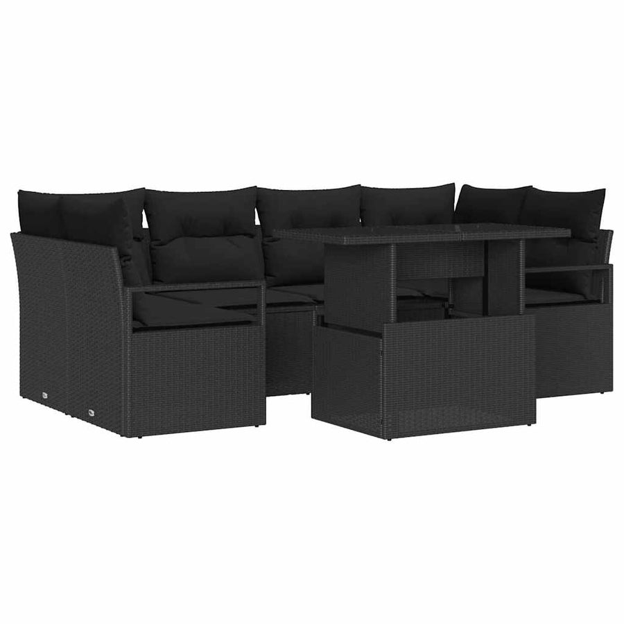 Tuin Sofa Set met opslag 7 pcs Zwart Poly riet