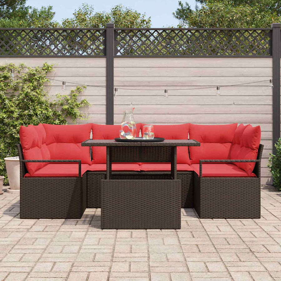 Tuin Sofa Set met kussen met opslag 7 pcs Bruin Poly riet