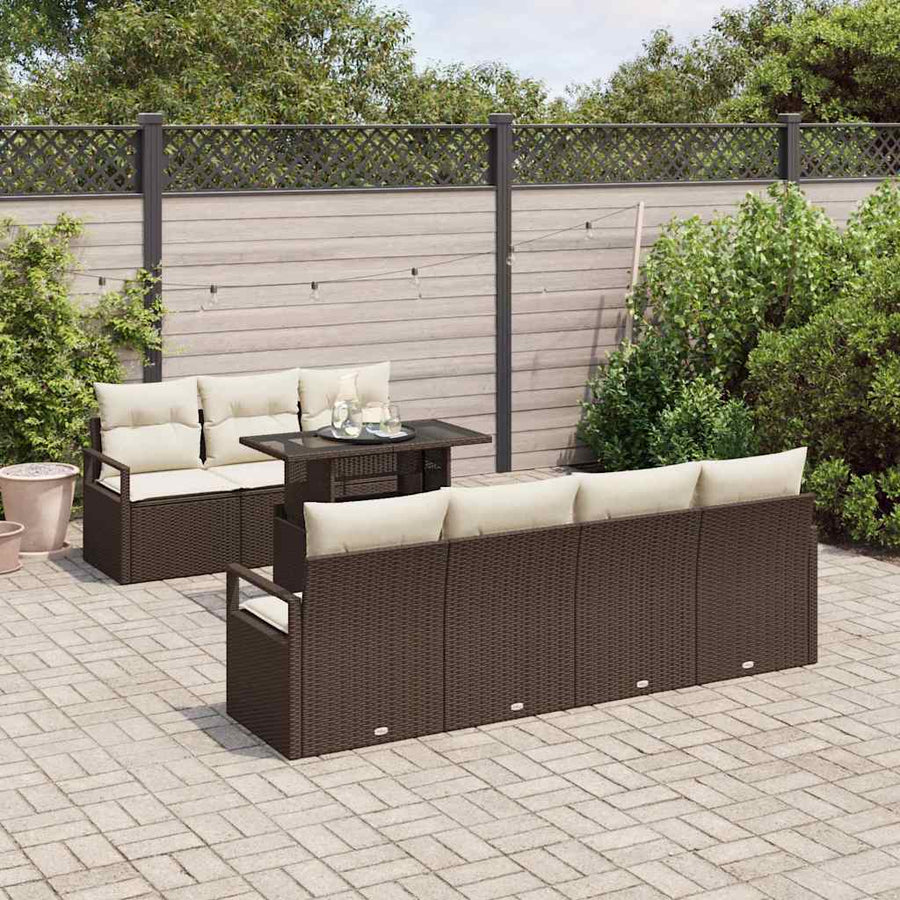 Tuin Sofa Set met kussen met opslag 8 pcs Bruin Poly riet