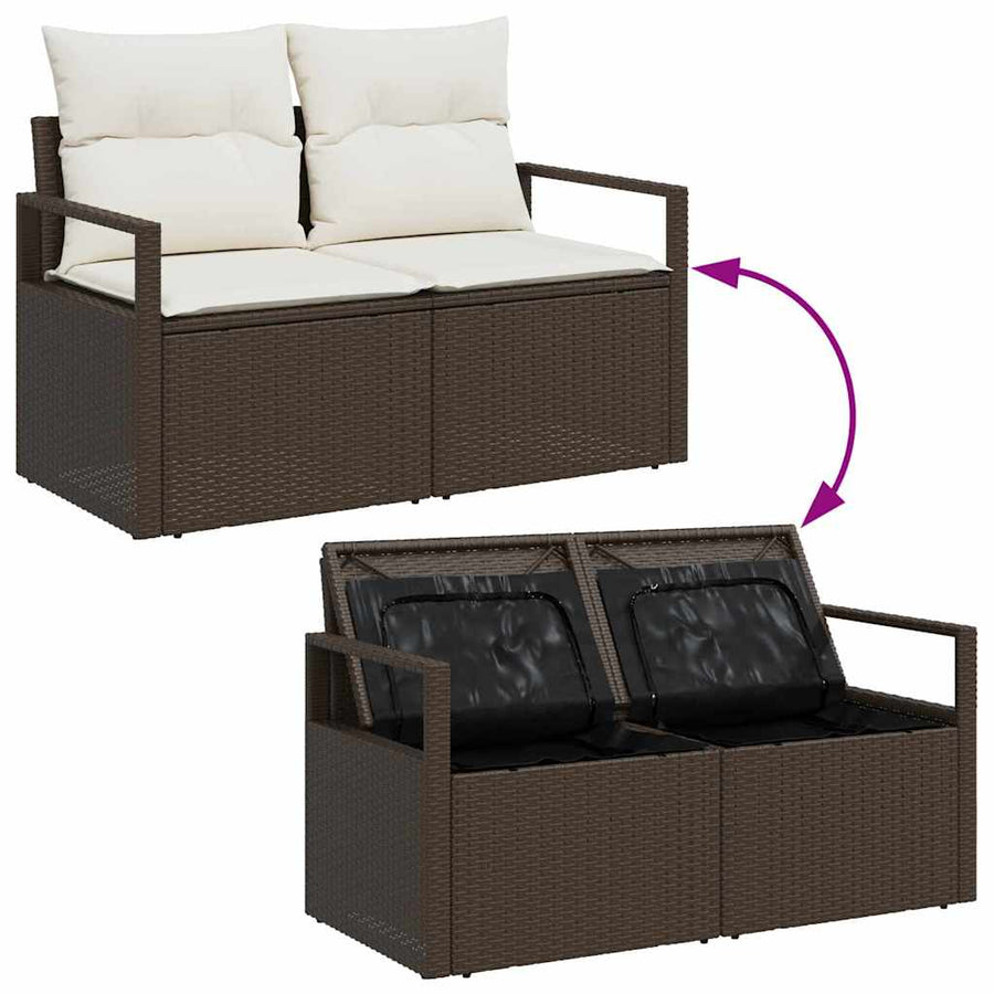 Tuin Sofa Set met kussen met opslag 8 pcs Bruin Poly riet