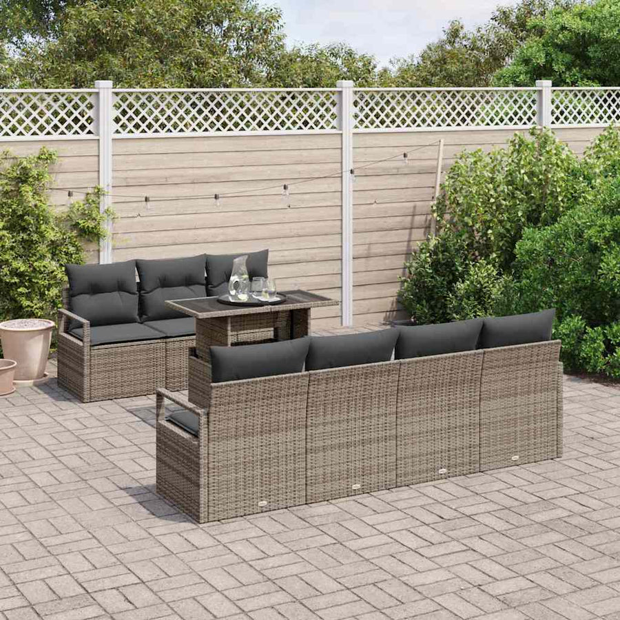 Tuin Sofa Set met kussen met opslag 8 pcs Grijs Poly riet