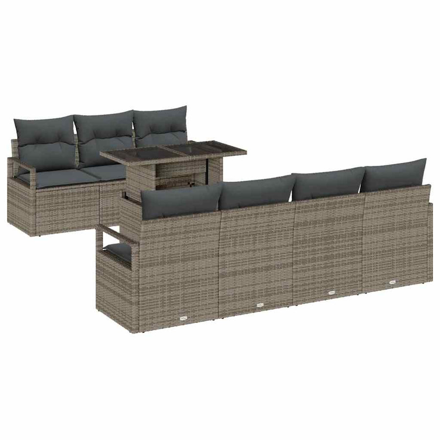 Tuin Sofa Set met kussen met opslag 8 pcs Grijs Poly riet