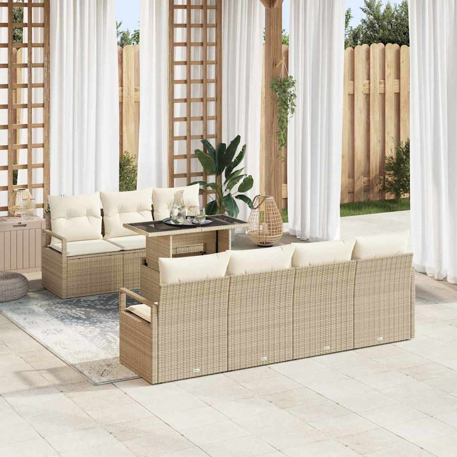 Tuin Sofa Set met opslag 8 pcs Beige Poly riet