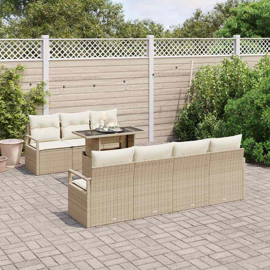 Tuin Sofa Set met opslag 8 pcs Beige Poly riet