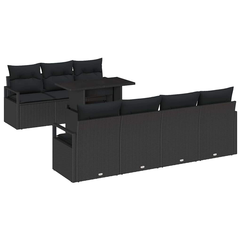 Tuin Sofa Set met kussen met opslag 8 pcs Zwart Poly riet