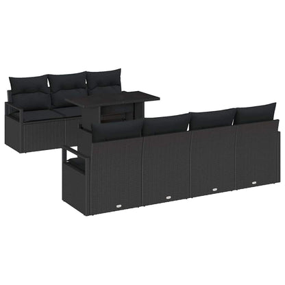 Tuin Sofa Set met kussen met opslag 8 pcs Zwart Poly riet