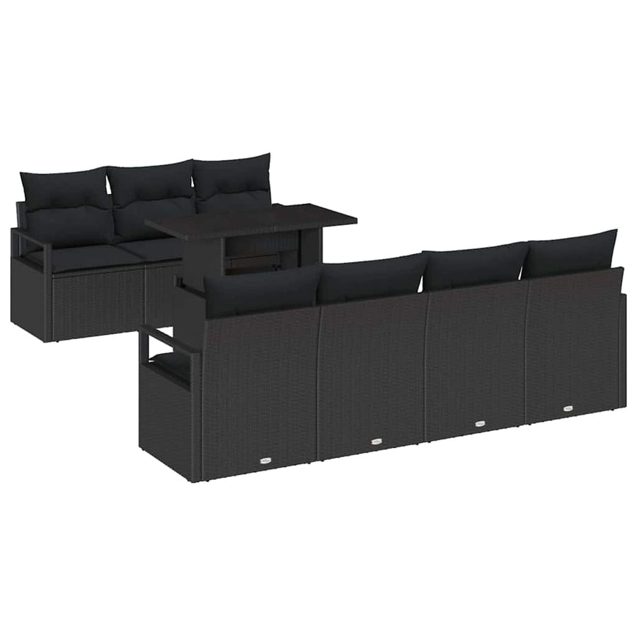 Tuin Sofa Set met kussen met opslag 8 pcs Zwart Poly riet