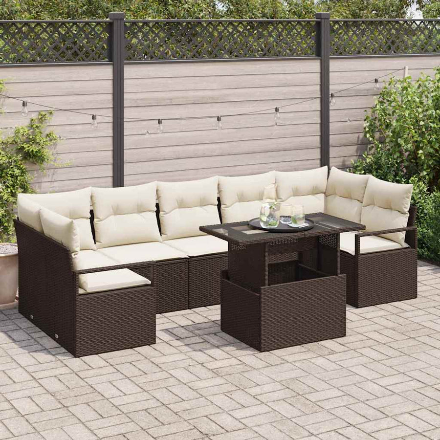 Tuin Sofa Set met opslag 8 pcs Bruin Poly riet
