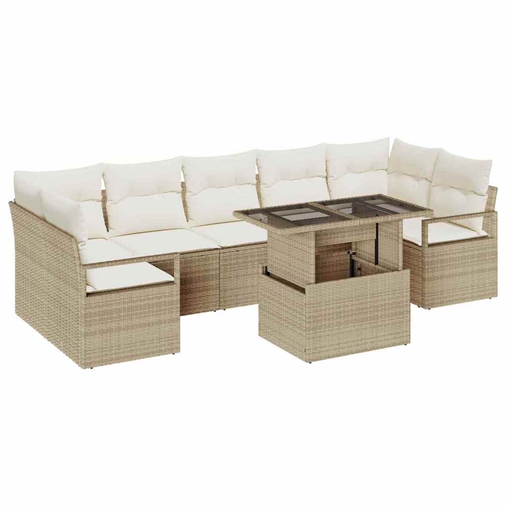 Tuin Sofa Set met opslag 8 pcs Beige Poly riet