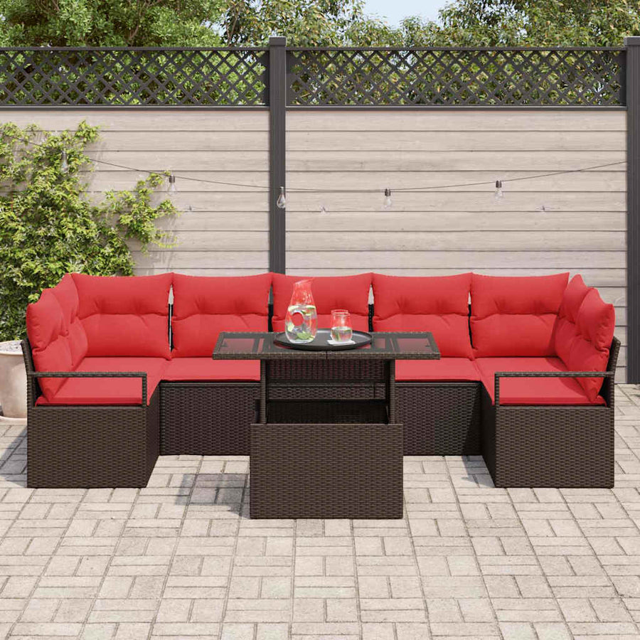 Tuin Sofa Set met kussen met opslag 8 pcs Bruin Poly riet