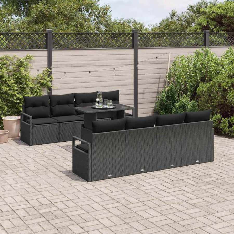 Tuin Sofa Set met kussen met opslag 9 pcs Zwart Poly riet