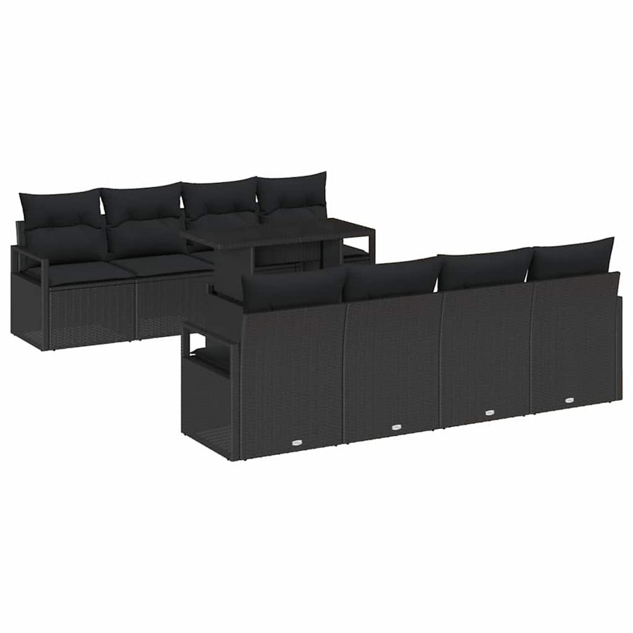 Tuin Sofa Set met kussen met opslag 9 pcs Zwart Poly riet