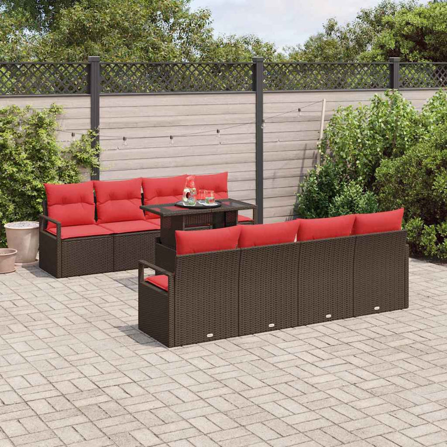 Tuin Sofa Set met kussen met opslag 9 pcs Bruin Poly riet