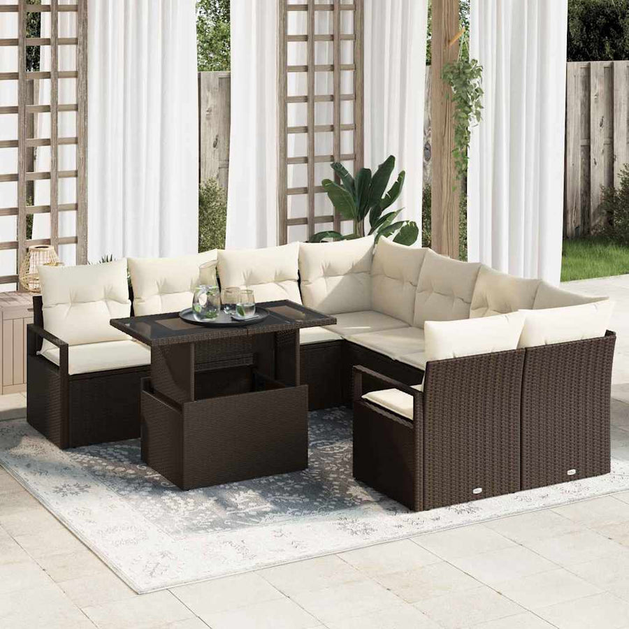 Tuin Sofa Set met kussen met opslag 9 pcs Bruin Poly riet