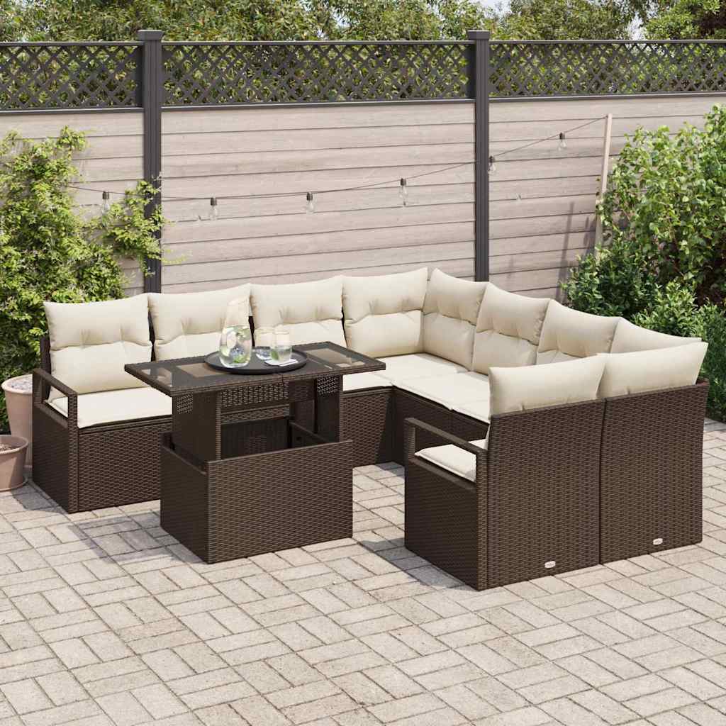 Tuin Sofa Set met kussen met opslag 9 pcs Bruin Poly riet