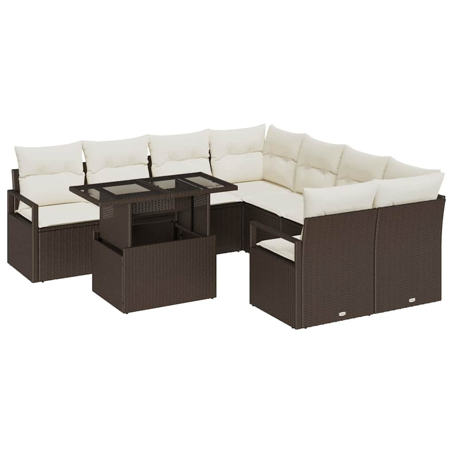 Tuin Sofa Set met kussen met opslag 9 pcs Bruin Poly riet