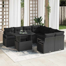 Tuin Sofa Set met kussen met opslag 9 pcs Zwart Poly riet