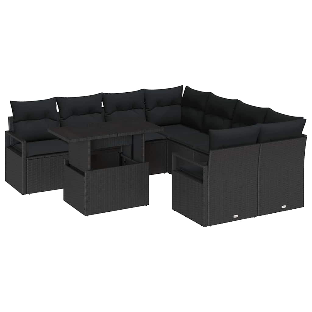 Tuin Sofa Set met kussen met opslag 9 pcs Zwart Poly riet