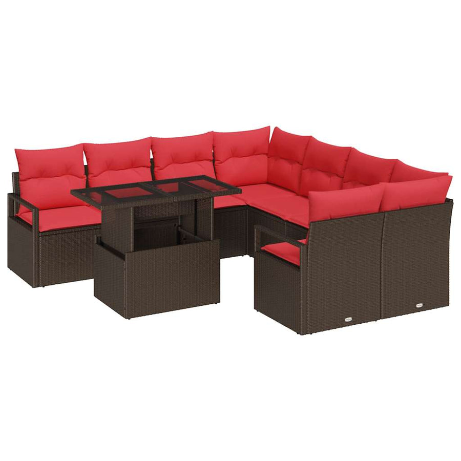 Tuin Sofa Set met kussen met opslag 9 pcs Bruin Poly riet