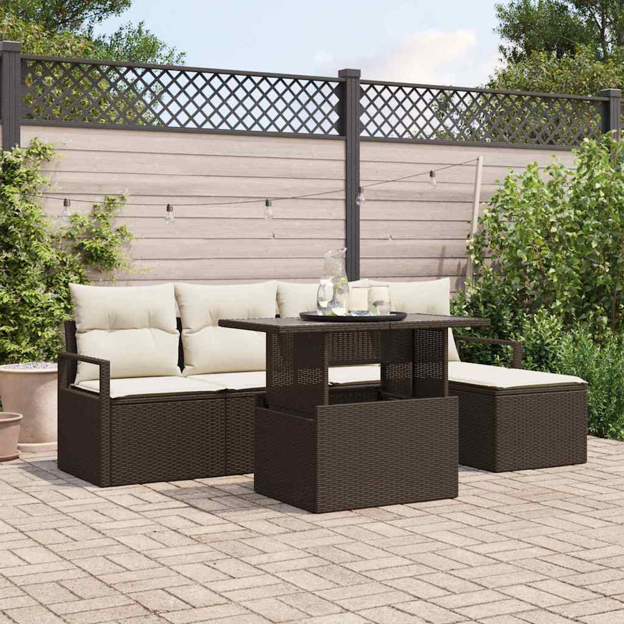 Tuin Sofa Set met opslag 6 pcs Bruin Poly riet