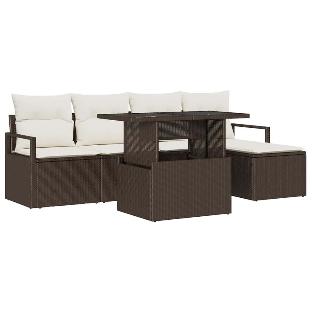Tuin Sofa Set met opslag 6 pcs Bruin Poly riet
