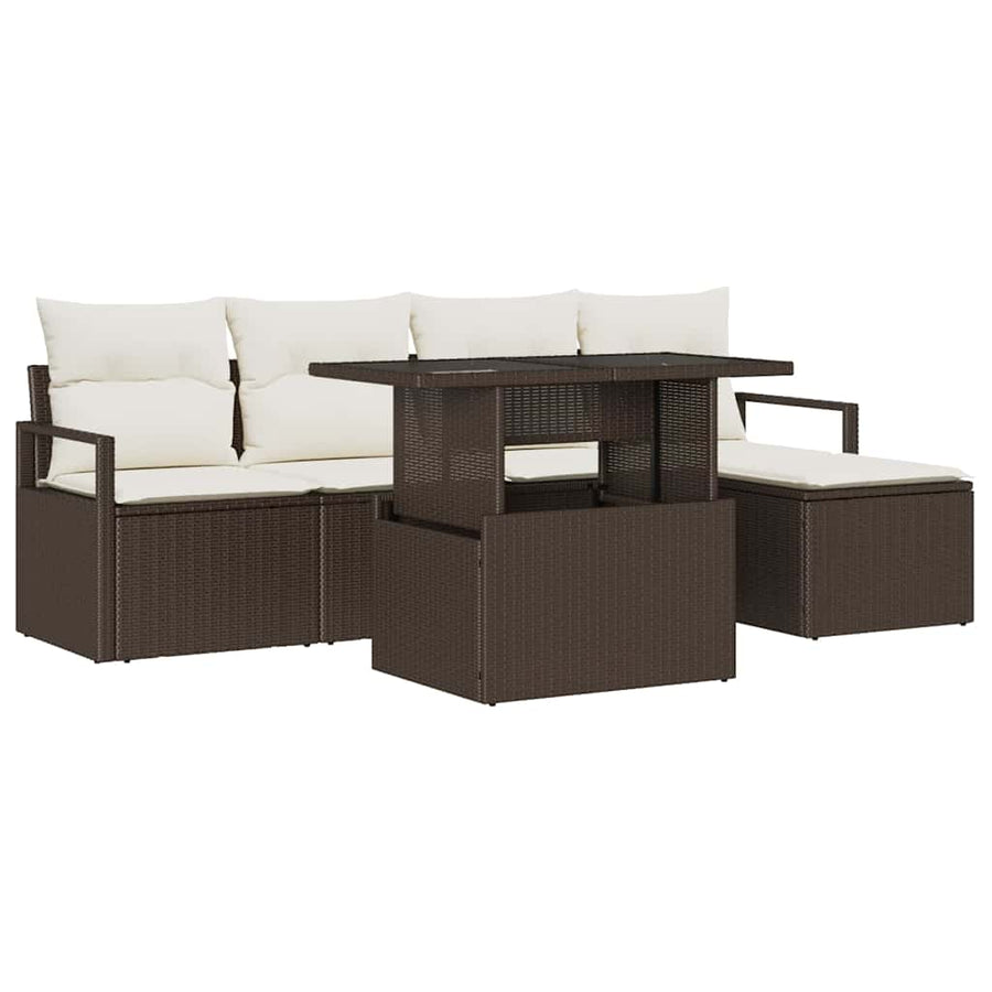 Tuin Sofa Set met opslag 6 pcs Bruin Poly riet