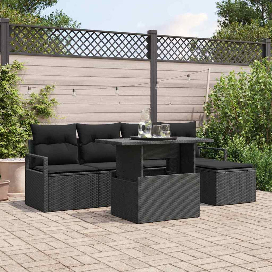Tuin Sofa Set met opslag 6 pcs Zwart Poly riet