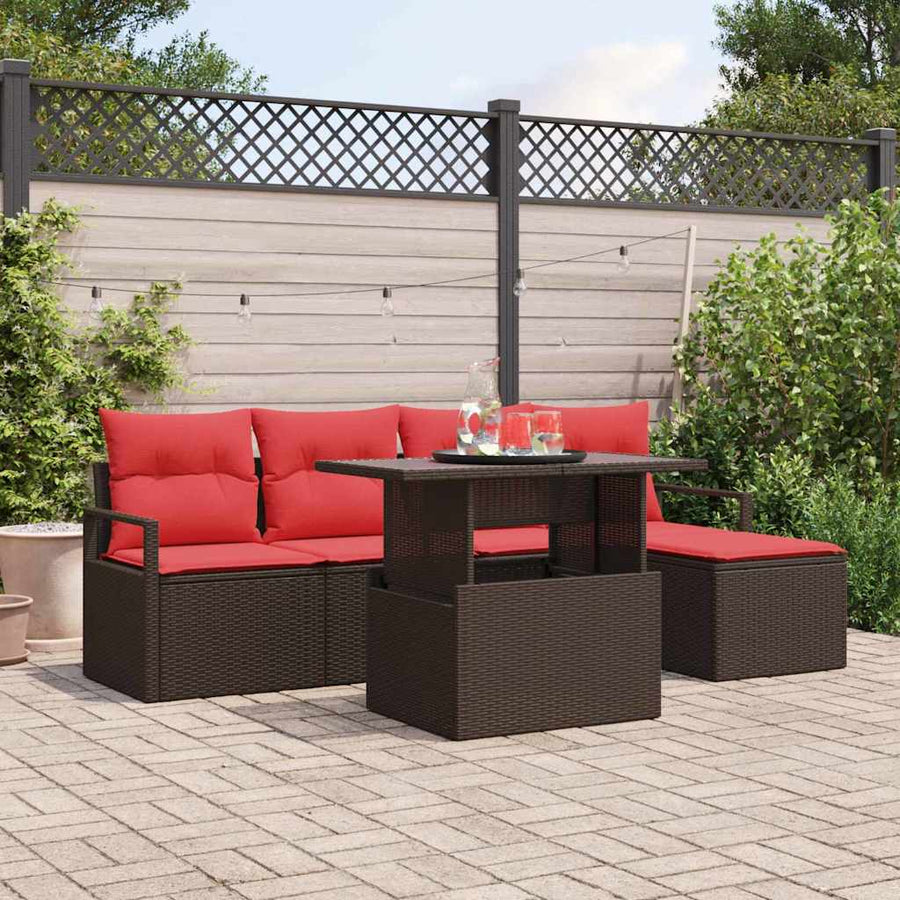 Tuin Sofa Set met kussen met opslag 6 pcs Bruin Poly riet