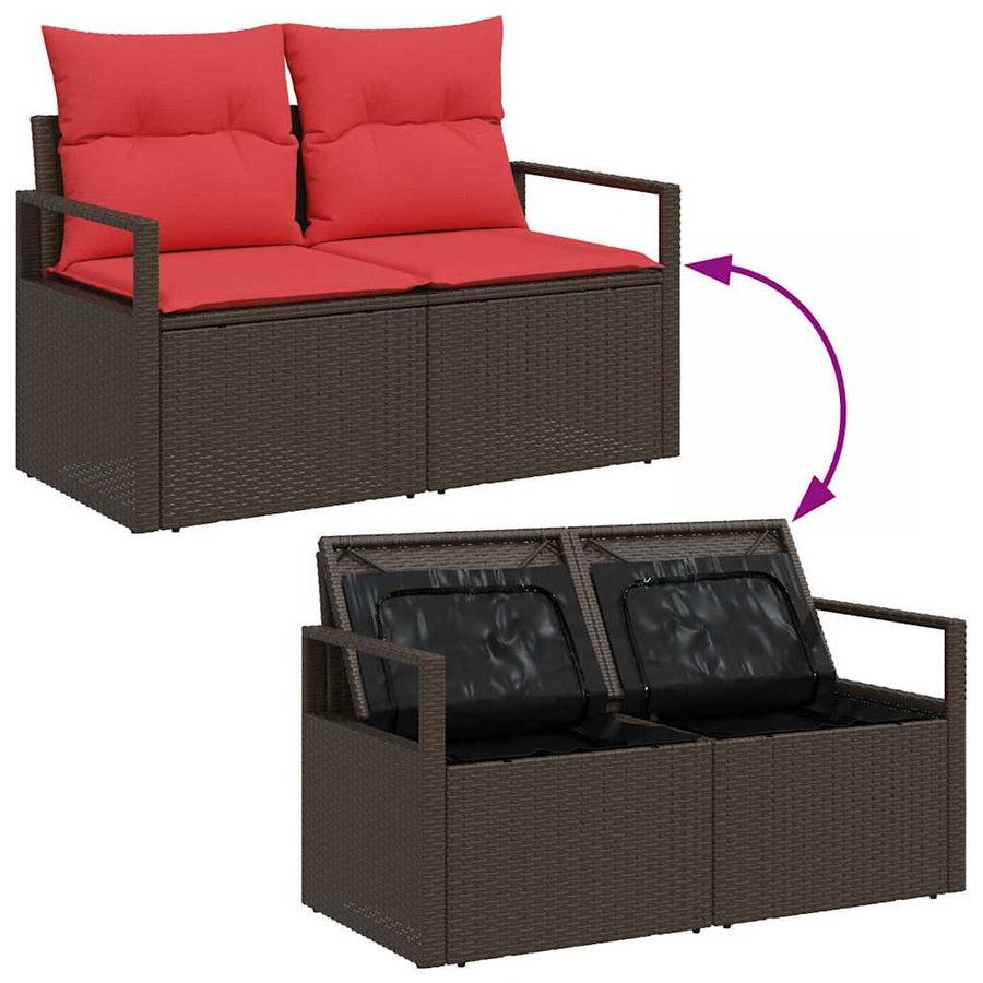 Tuin Sofa Set met kussen met opslag 6 pcs Bruin Poly riet