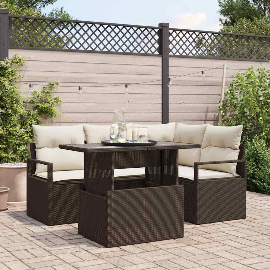 Tuin Sofa Set met kussen met opslag 5 pcs Bruin Poly riet
