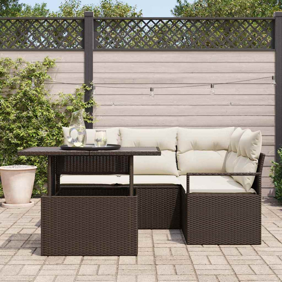 Tuin Sofa Set met kussen met opslag 5 pcs Bruin Poly riet