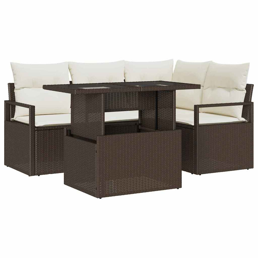 Tuin Sofa Set met kussen met opslag 5 pcs Bruin Poly riet