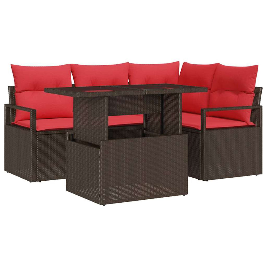 Tuin Sofa Set met kussen met opslag 5 pcs Bruin Poly riet