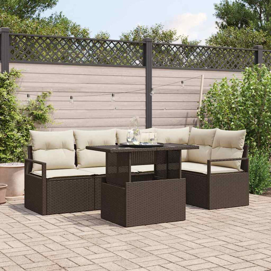 Tuin Sofa Set met kussen met opslag 6 pcs Bruin Poly riet