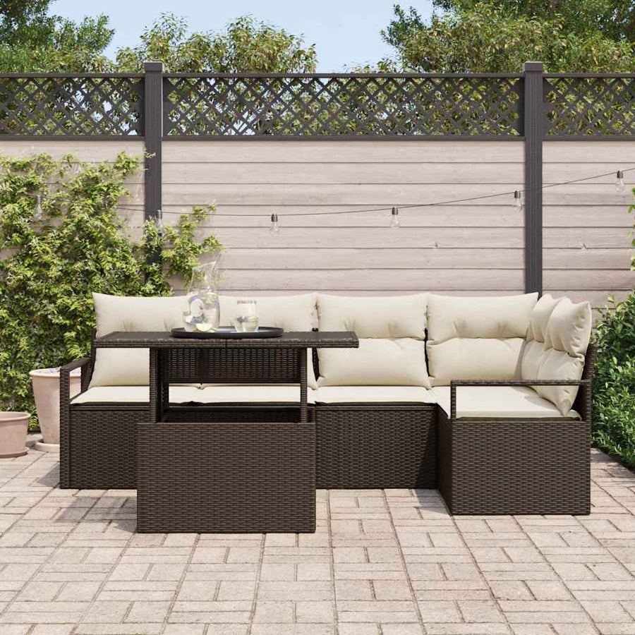 Tuin Sofa Set met kussen met opslag 6 pcs Bruin Poly riet