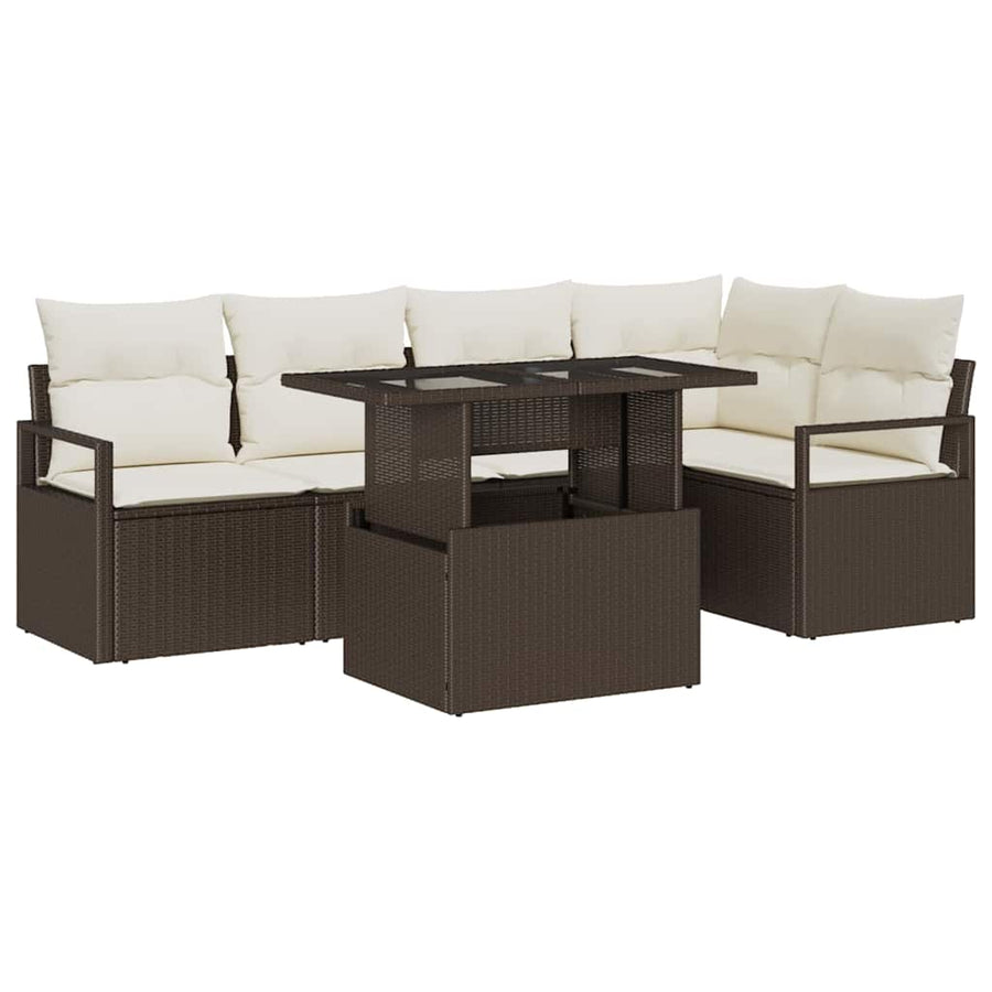 Tuin Sofa Set met kussen met opslag 6 pcs Bruin Poly riet