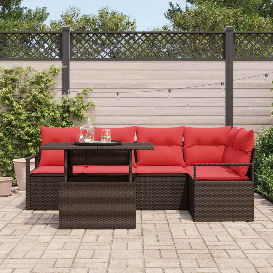 Tuin Sofa Set met opslag 6 pcs Bruin Poly riet