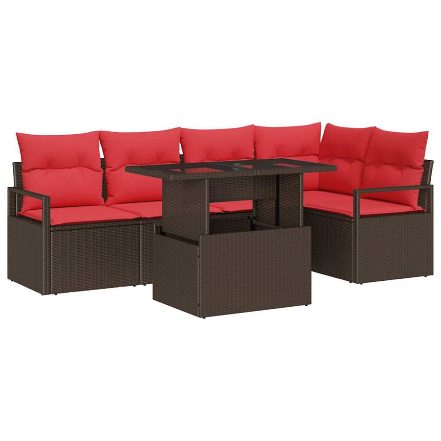 Tuin Sofa Set met opslag 6 pcs Bruin Poly riet