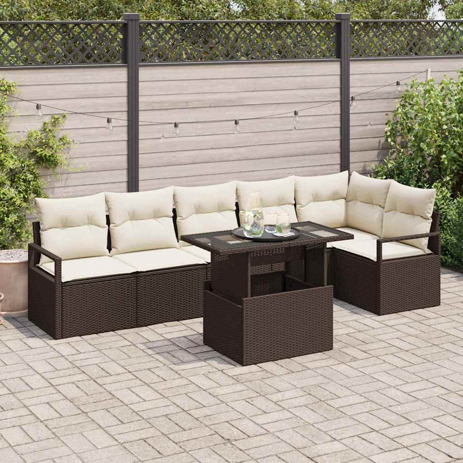 Tuin Sofa Set met opslag 7 pcs Bruin Poly riet