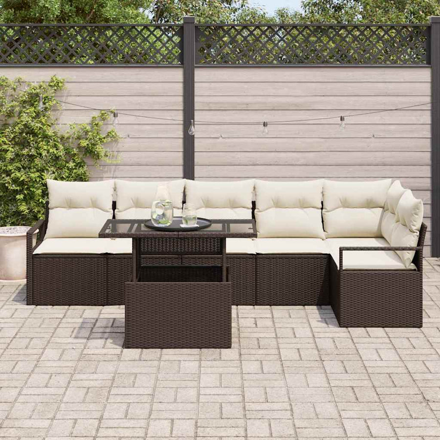 Tuin Sofa Set met opslag 7 pcs Bruin Poly riet