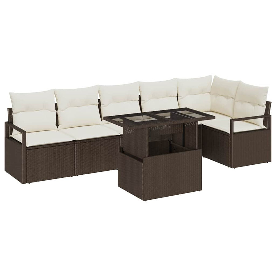Tuin Sofa Set met opslag 7 pcs Bruin Poly riet