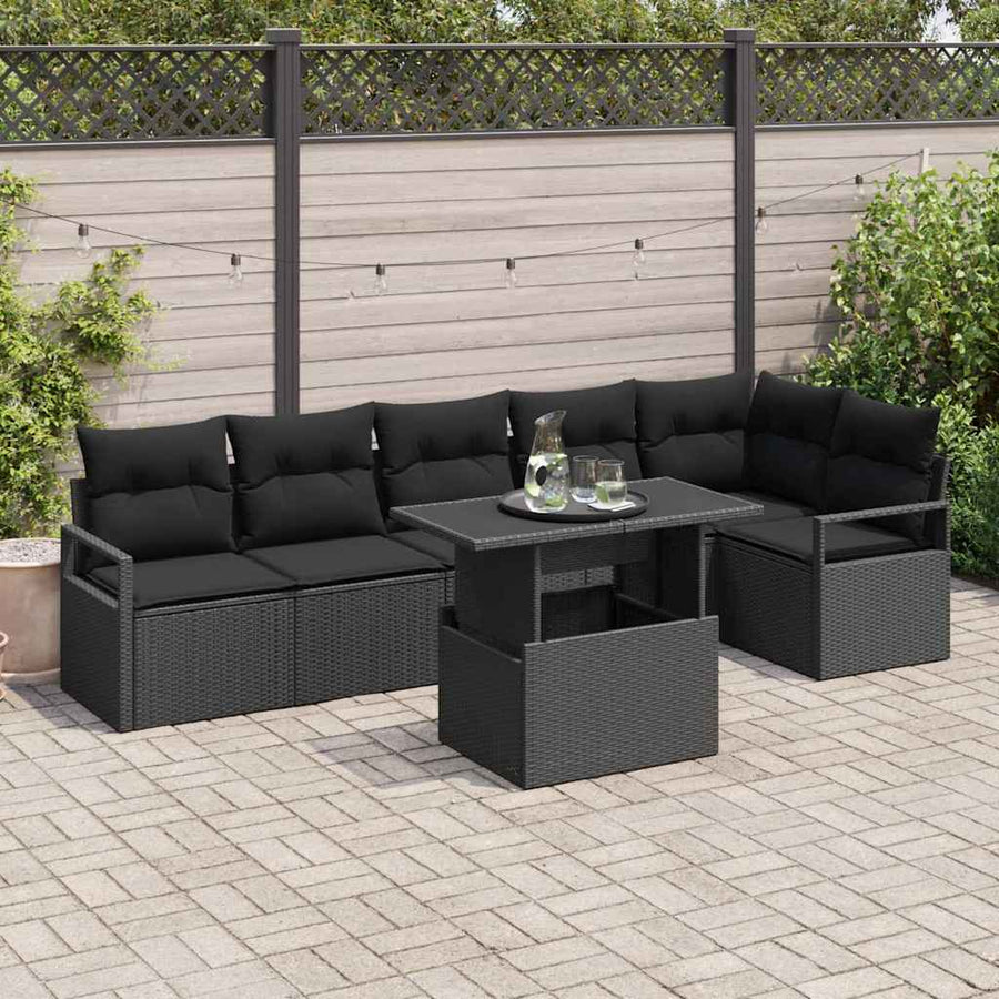 Tuin Sofa Set met kussen met opslag 7 pcs Zwart Poly riet