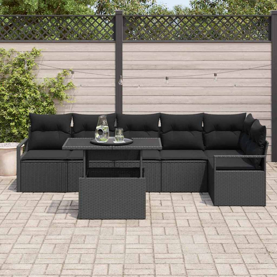 Tuin Sofa Set met kussen met opslag 7 pcs Zwart Poly riet