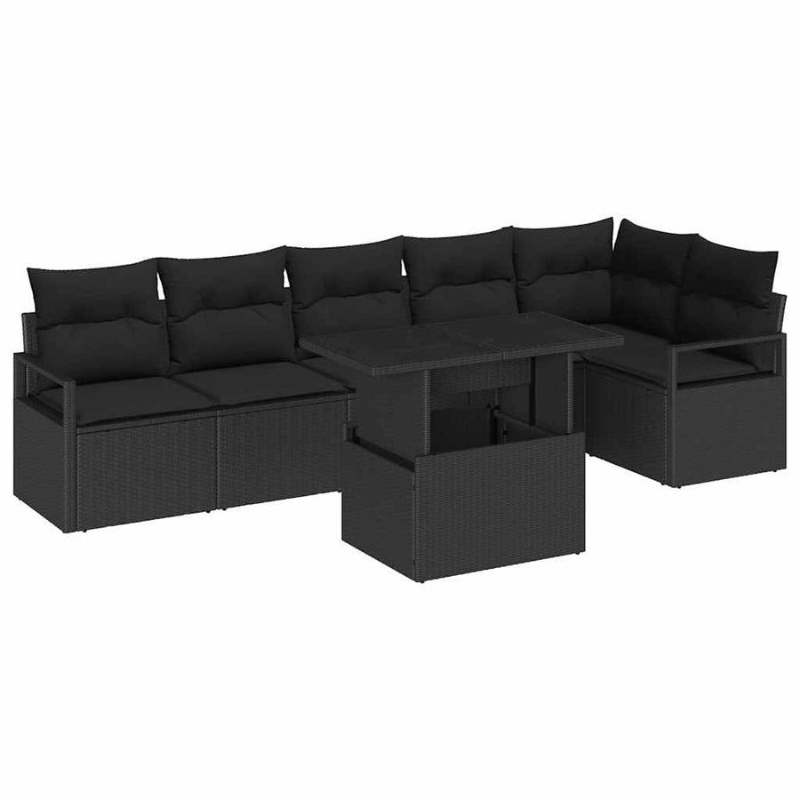 Tuin Sofa Set met kussen met opslag 7 pcs Zwart Poly riet