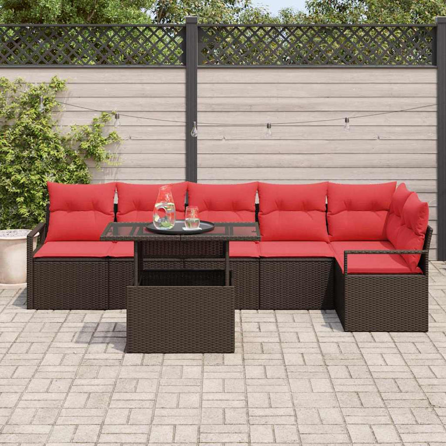Tuin Sofa Set met kussen met opslag 7 pcs Bruin Poly riet