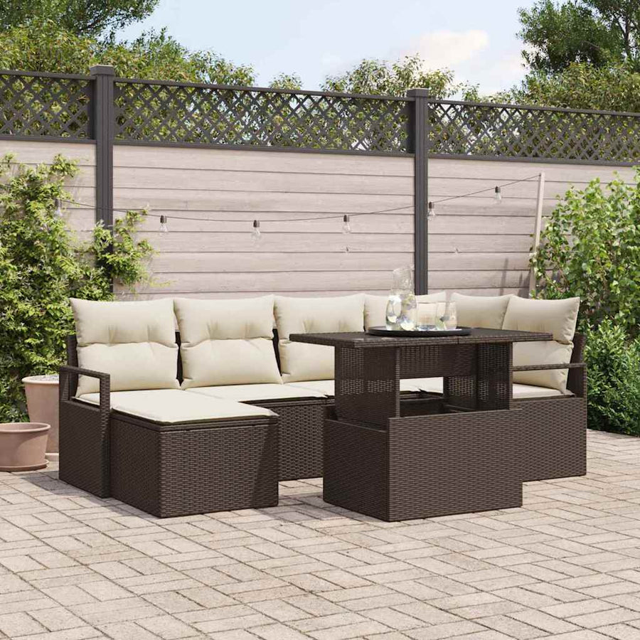 Tuin Sofa Set met opslag 7 pcs Bruin Poly riet