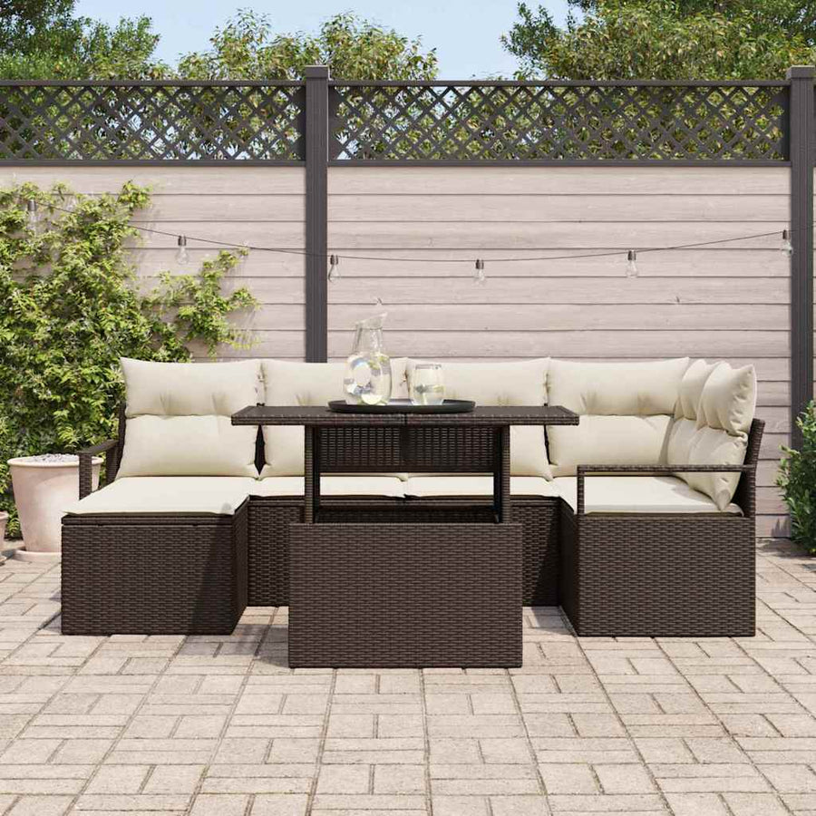 Tuin Sofa Set met opslag 7 pcs Bruin Poly riet